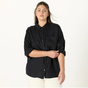 NWT The Drop Womens Avila Classic 100% Oversized Black Linen Button Down